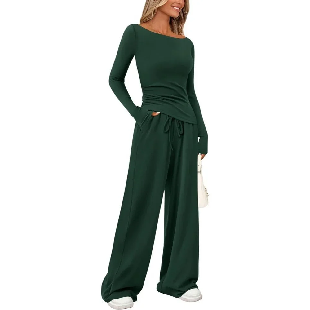 Women's 2 Piece Lounge Set Viscose Blend Casual Comfortable Wide Leg Pants